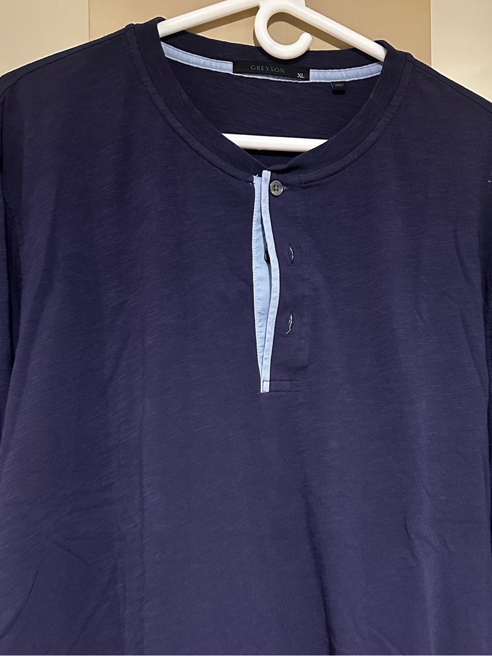Greyson Navy Long-Sleeve Henley with Light Blue Placket - Never worn